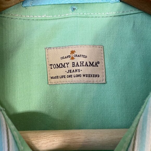 Tommy Bahama Jeans Striped Button Down Shirt Men's Large Blue Ivory Preppy Dad - Picture 7 of 14